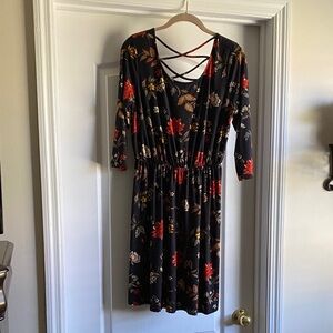 French Grey Black Floral Long Sleeve Dress